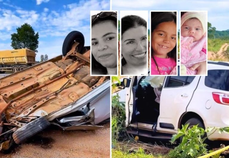 AVÓ, FILHA E DUAS NETAS MORREM APÓS CARRO CAPOTAR NA BR-364 EM DIAMANTINO