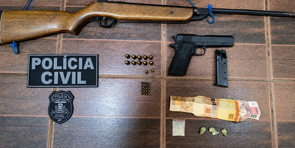 POLÍCIA CIVIL PRENDE DOIS INVESTIGADOS E APREENDE ARMAS E DROGA DURANTE OPERAÇÃO EM PORTO DOS GAÚCHOS
