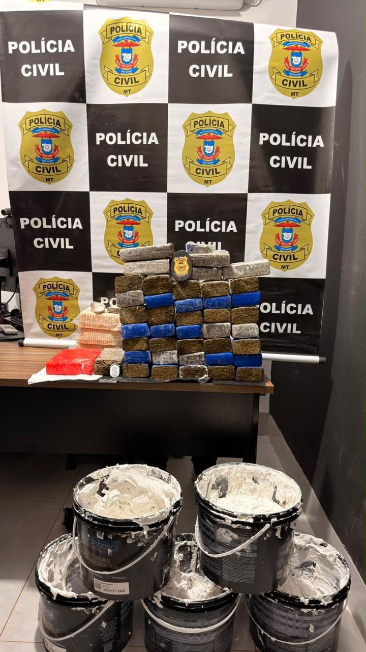 CASAL É PRESO COM CERCA DE 26 QUILOS DE DROGAS ESCONDIDOS EM BALDES DE ARGAMASSA EM CONFRESA